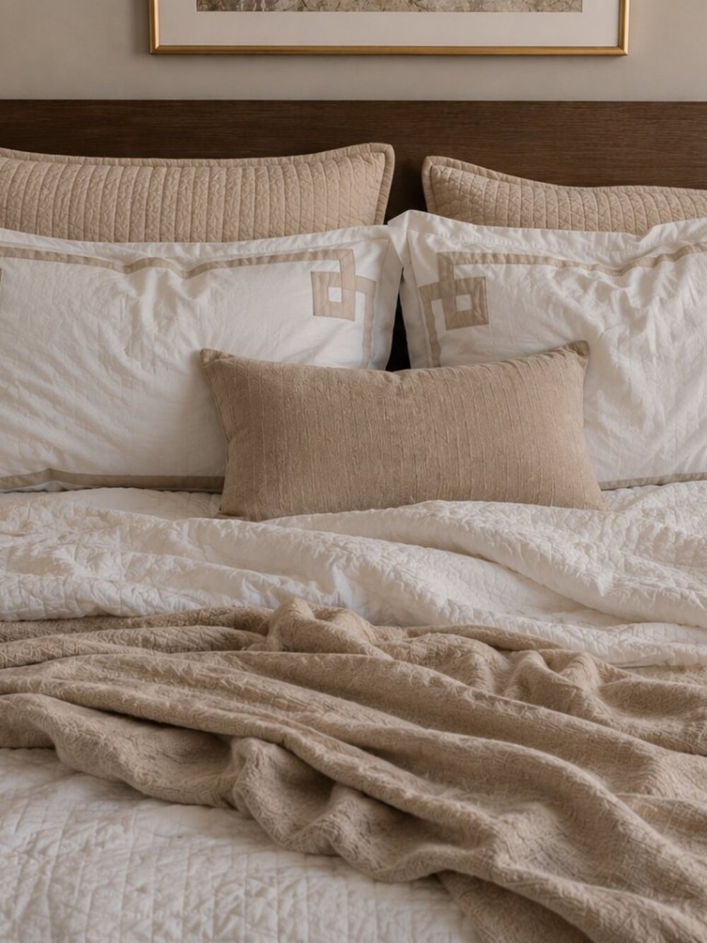 Villa by Noble Excellence Greek Key King Pillow Shams White & Almond